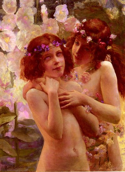 Two Children with Crowns of Flowers by Gaston Bussiere